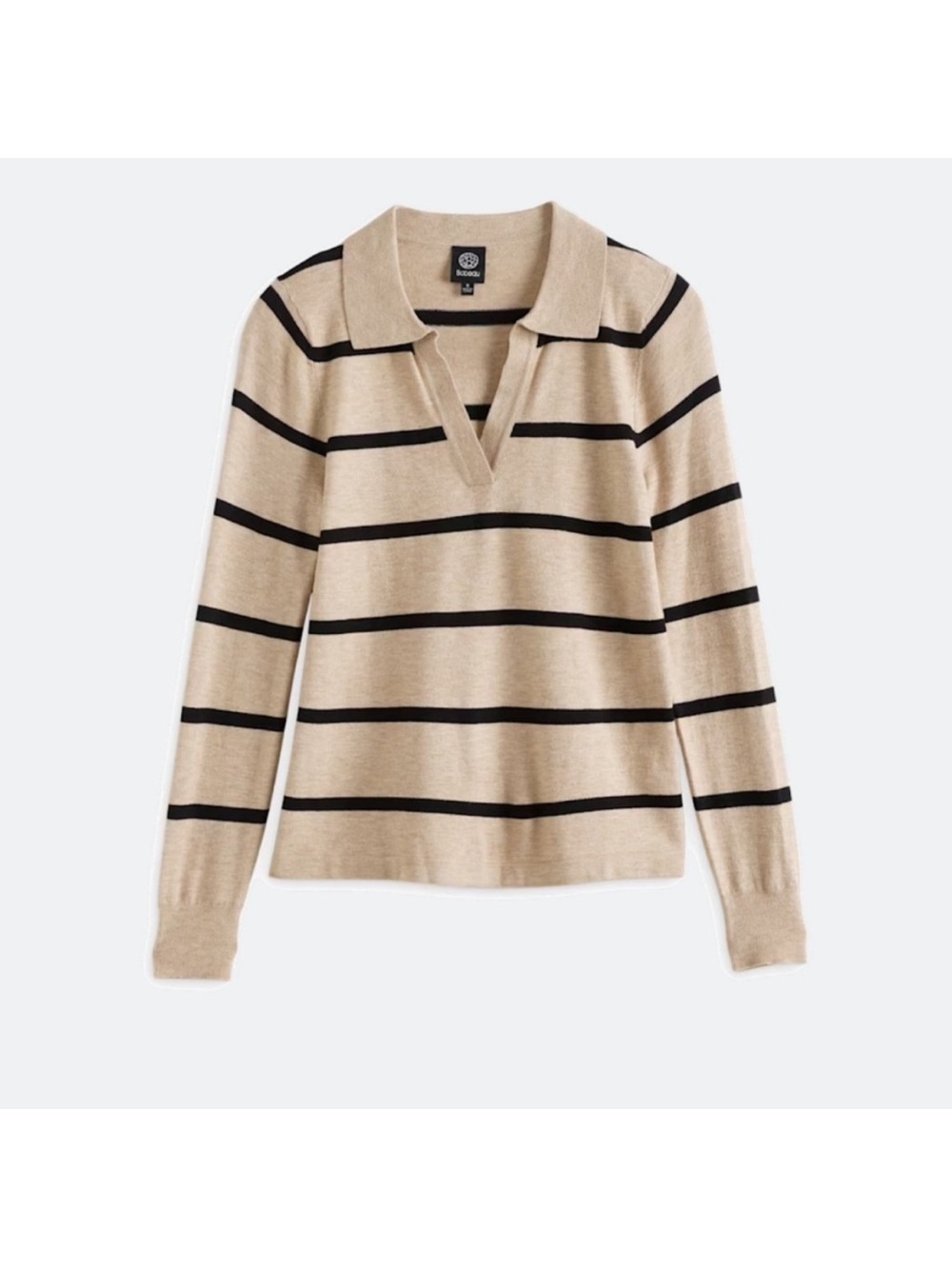bobeau Beige and Black Striped Knit Top